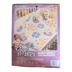 Vogart Crafts Angel Bunny Baby Quilt Kit 32x37 White New Vintage 1985 Stamped